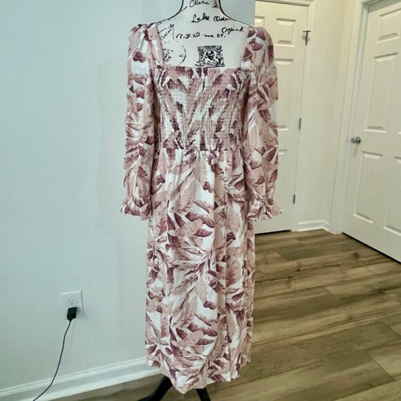 HOUSE OF HARLOW 1960 MAXI DRESS BY REVOLVE PALM TREE LEAVES MOCCA/TAN Sz M CHIC - Picture 7 of 15